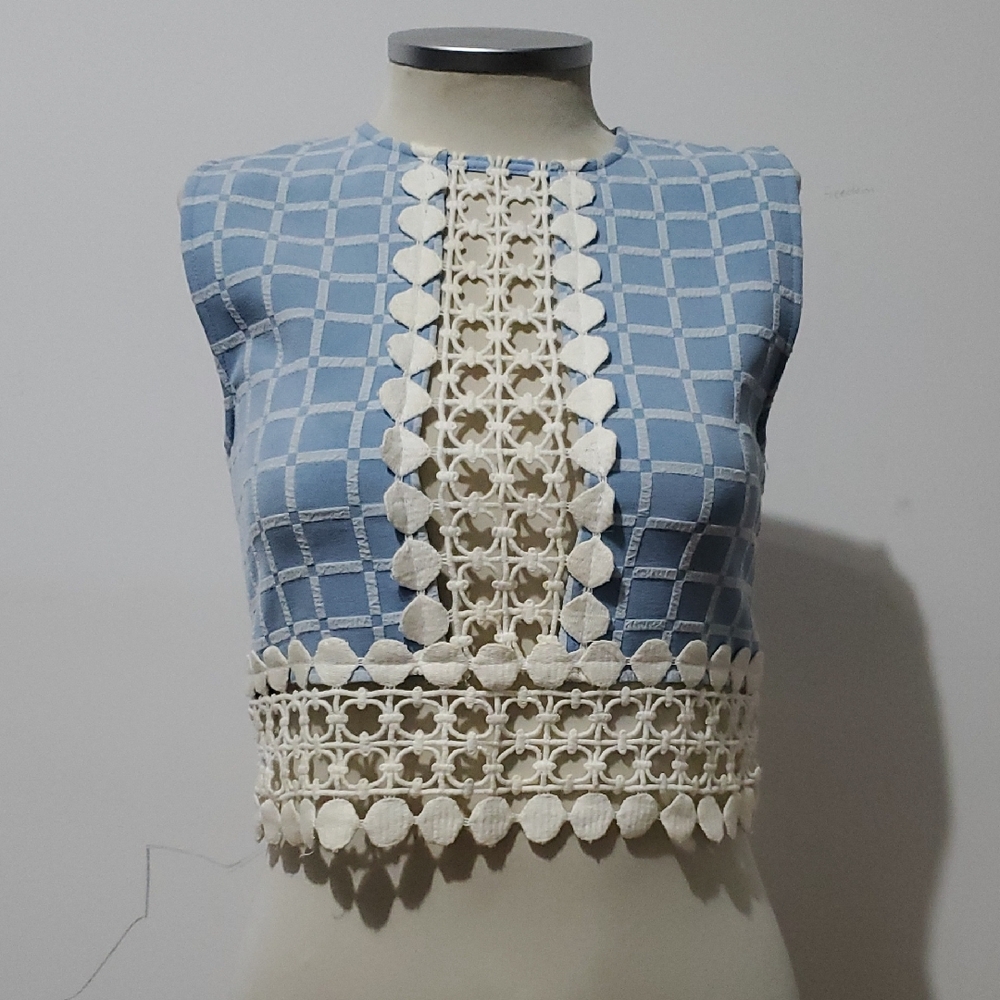 Endless Rose Blue and White Crochet Crop Top